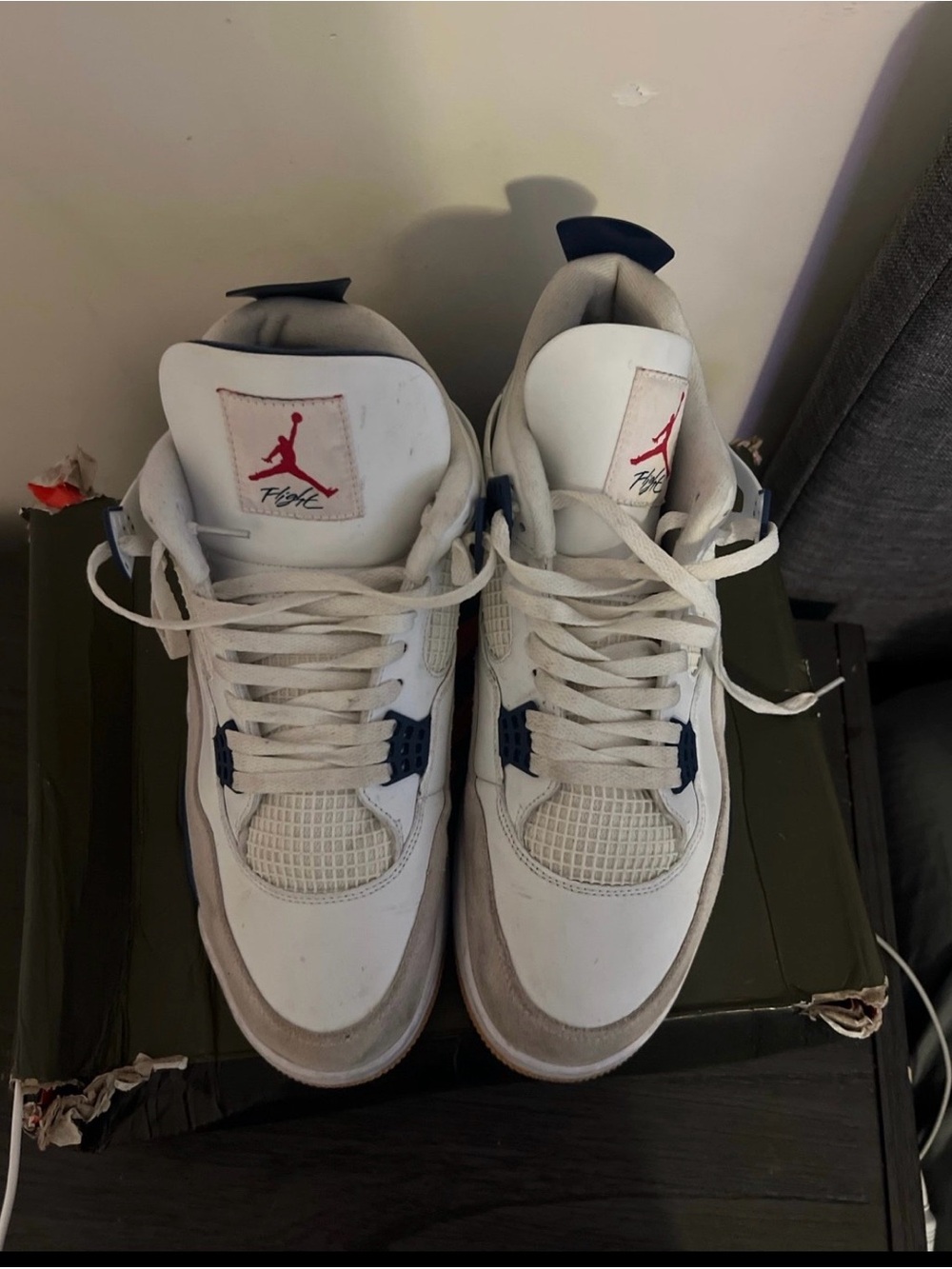 Jordan Men's White with Navy and Red Basketball Sneakers